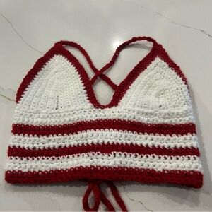 Red and White Crochet Halter Top